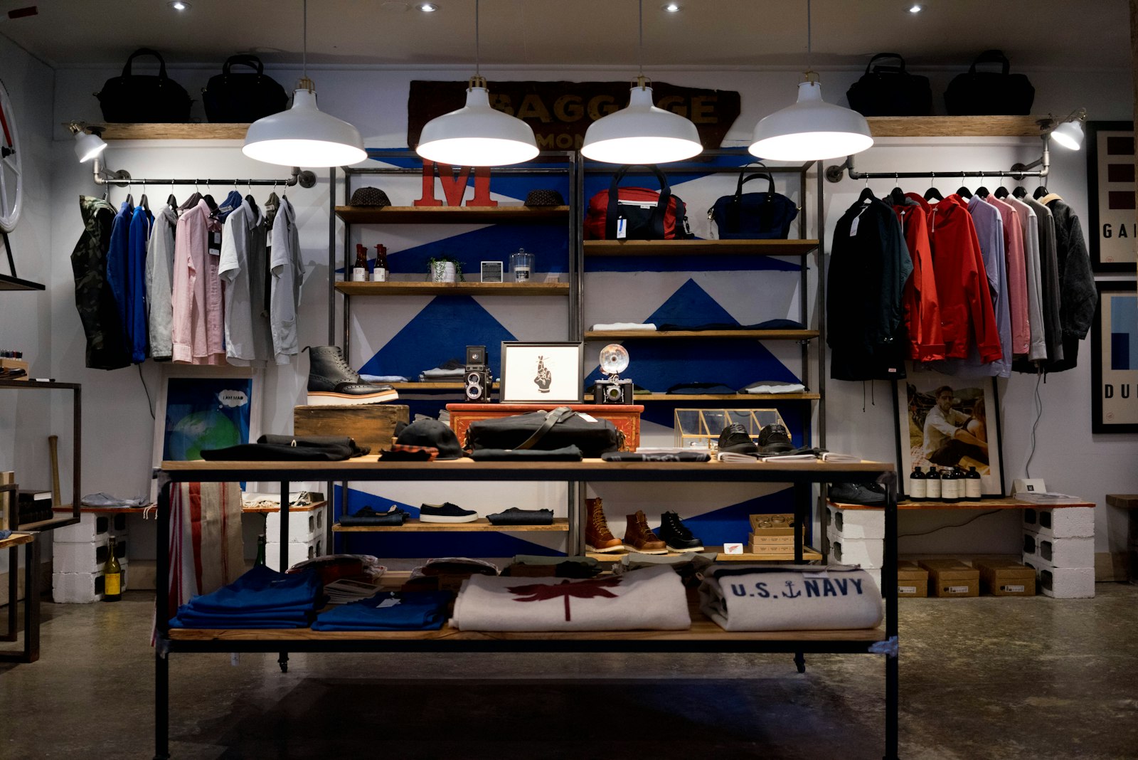 Apparel displayed in a contemporary retail store